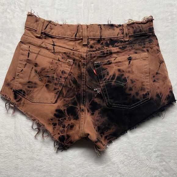 Levis 501 Shorts Womens Zipper Fly Tie Dye High Rise Denim Brown Black Sz 28 - Picture 9 of 12